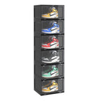 SOGA 6 Tier Black Portable Shoe Organiser Sneaker Footwear Folding Plastic Bin Stackable Storage Box with Magnetic Door