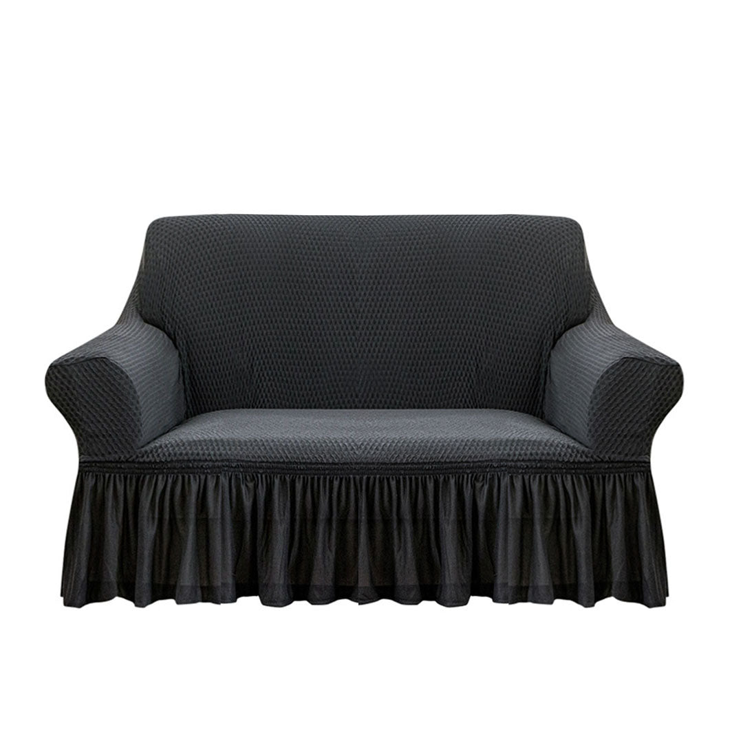 SOGA 2-Seater Dark Grey Sofa Cover with Ruffled Skirt Couch Protector High Stretch Lounge Slipcover Home Decor $ 84.50