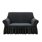 SOGA 2-Seater Dark Grey Sofa Cover with Ruffled Skirt Couch Protector High Stretch Lounge Slipcover Home Decor $ 84.50