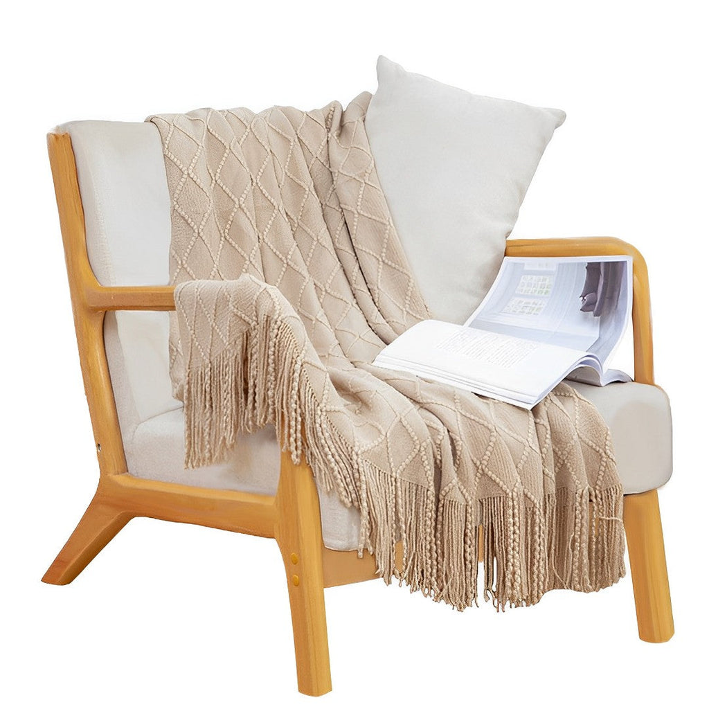 SOGA Beige Diamond Pattern Knitted Throw Blanket Warm Cozy Woven Cover Couch Bed Sofa Home Decor with Tassels $ 71.50
