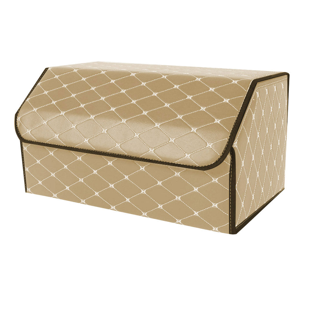 SOGA Leather Car Boot Collapsible Foldable Trunk Cargo Organizer Portable Storage Box Beige/Gold Stitch Large $ 47.90