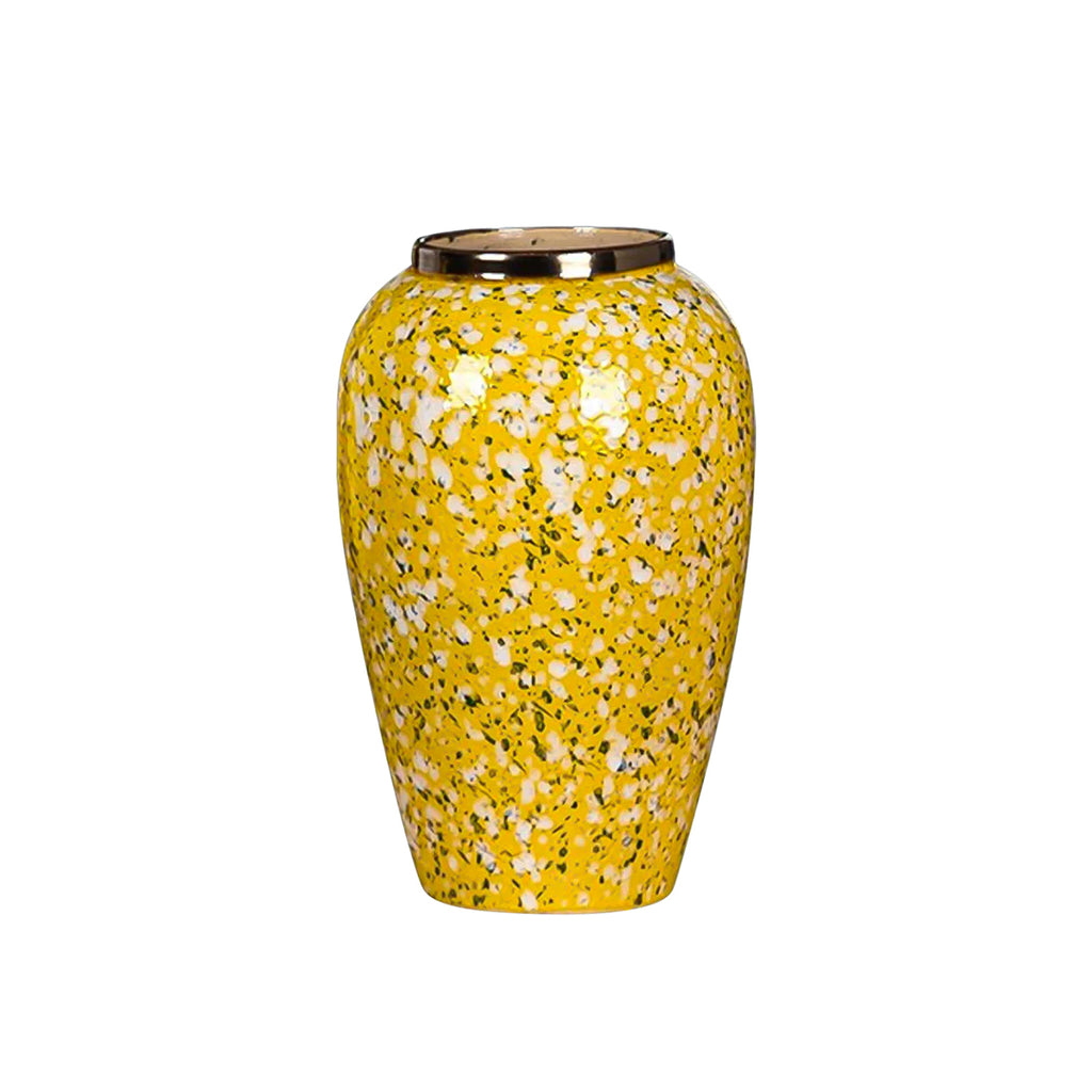 SOGA 30x19cm Yellow with White Mini Floral Medium Ceramic Flower Vase Elegant Living Room Home Decor