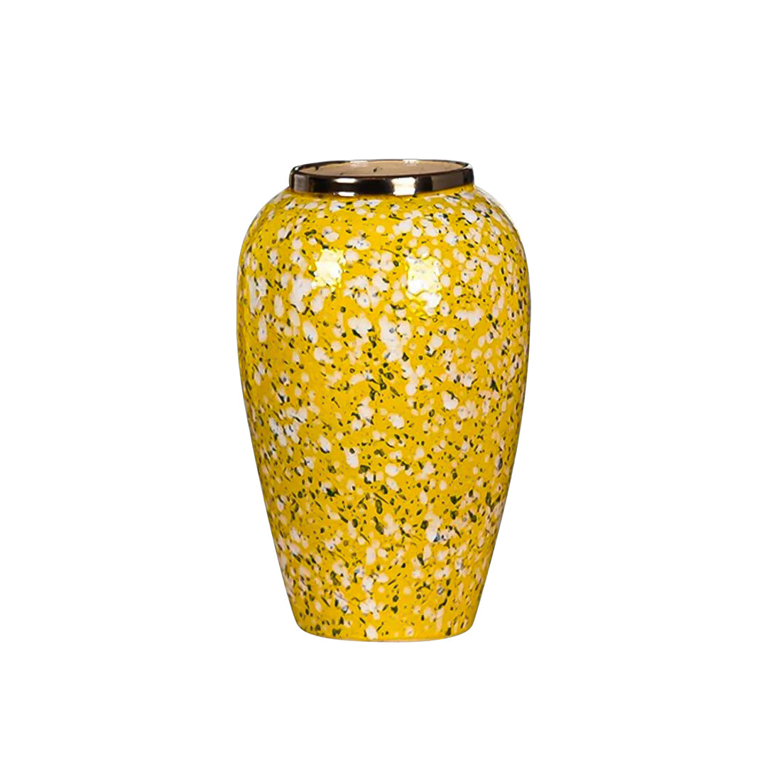 SOGA 30x19cm Yellow with White Mini Floral Medium Ceramic Flower Vase Elegant Living Room Home Decor