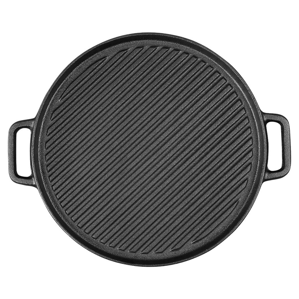 SOGA 30cm Round Cast Iron Ribbed BBQ Pan Skillet Steak Sizzle Platter with Handle $ 63.50