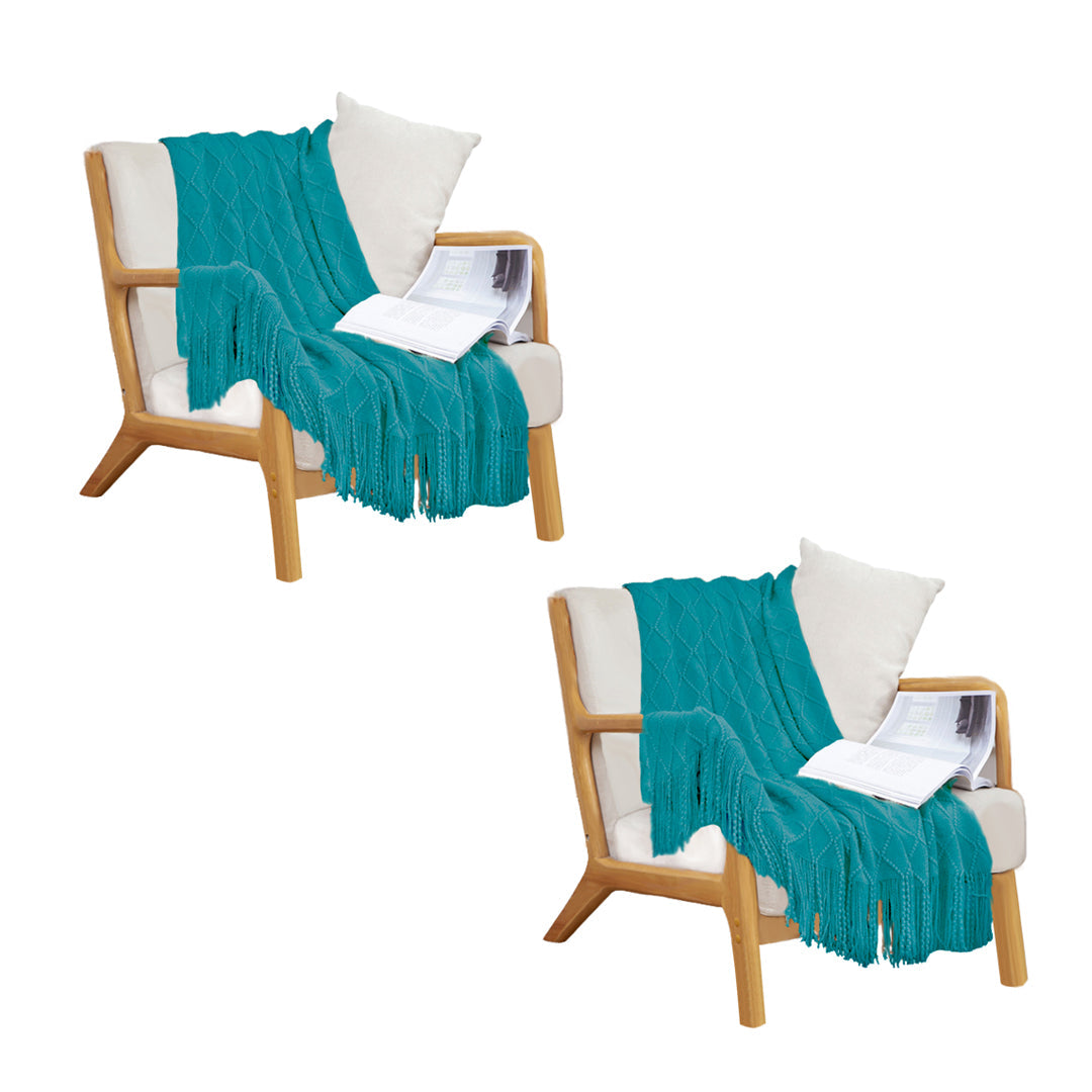 SOGA 2X Teal Diamond Pattern Knitted Throw Blanket Warm Cozy Woven Cover Couch Bed Sofa Home Decor with Tassels $ 137.90