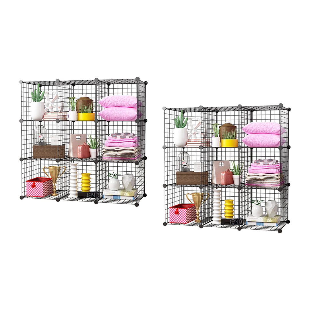 SOGA 2X Black Portable 9-Cube Storage Organiser Foldable DIY Modular Grid Space Saving Shelf $ 193.90