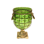 SOGA Green Colored European Glass Jar Flower Vase Solid Base with Metal Handle