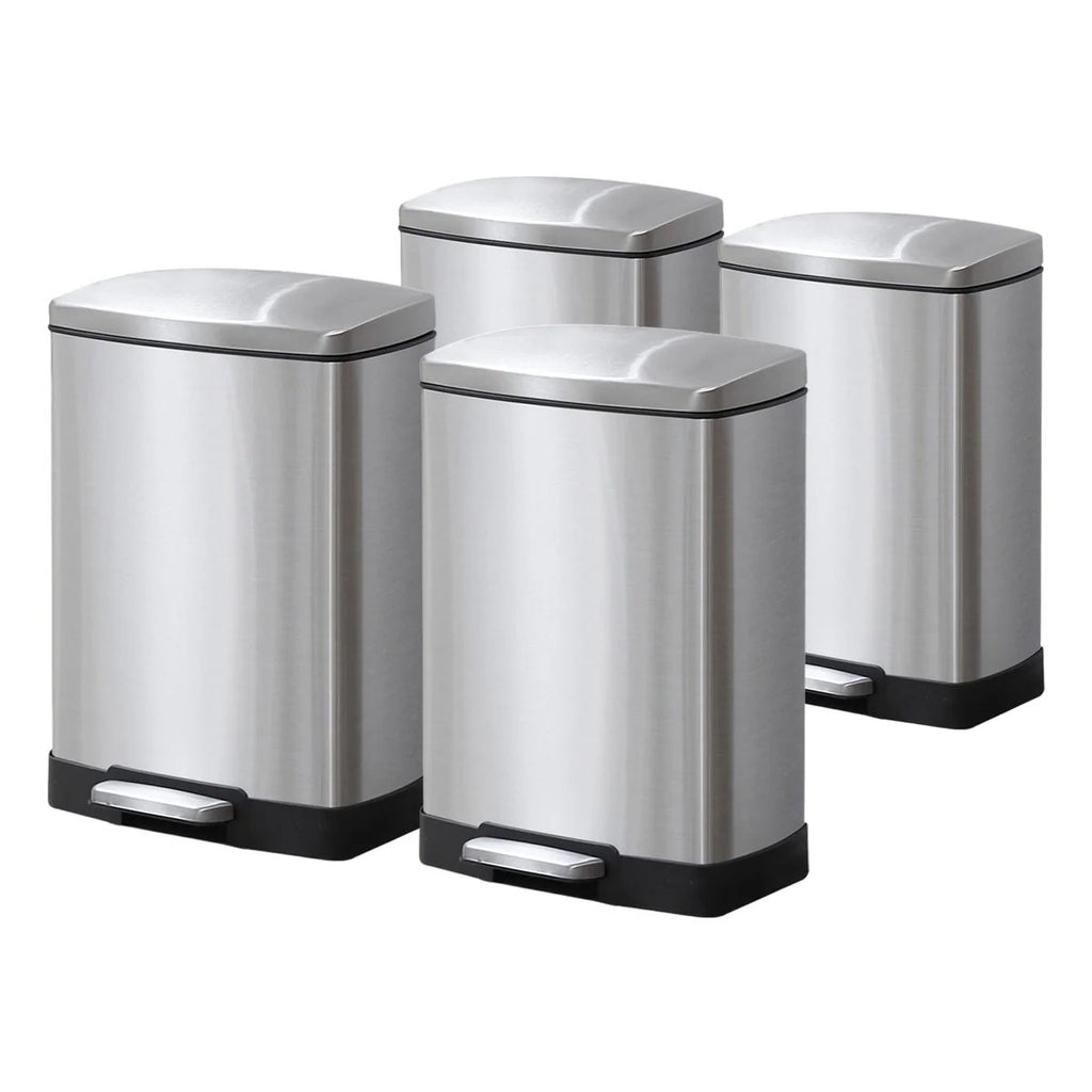SOGA 4X Foot Pedal Stainless Steel Rubbish Recycling Garbage Waste Trash Bin Rectangular Shape 12L Silver