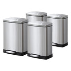 SOGA 4X Foot Pedal Stainless Steel Rubbish Recycling Garbage Waste Trash Bin Rectangular Shape 12L Silver