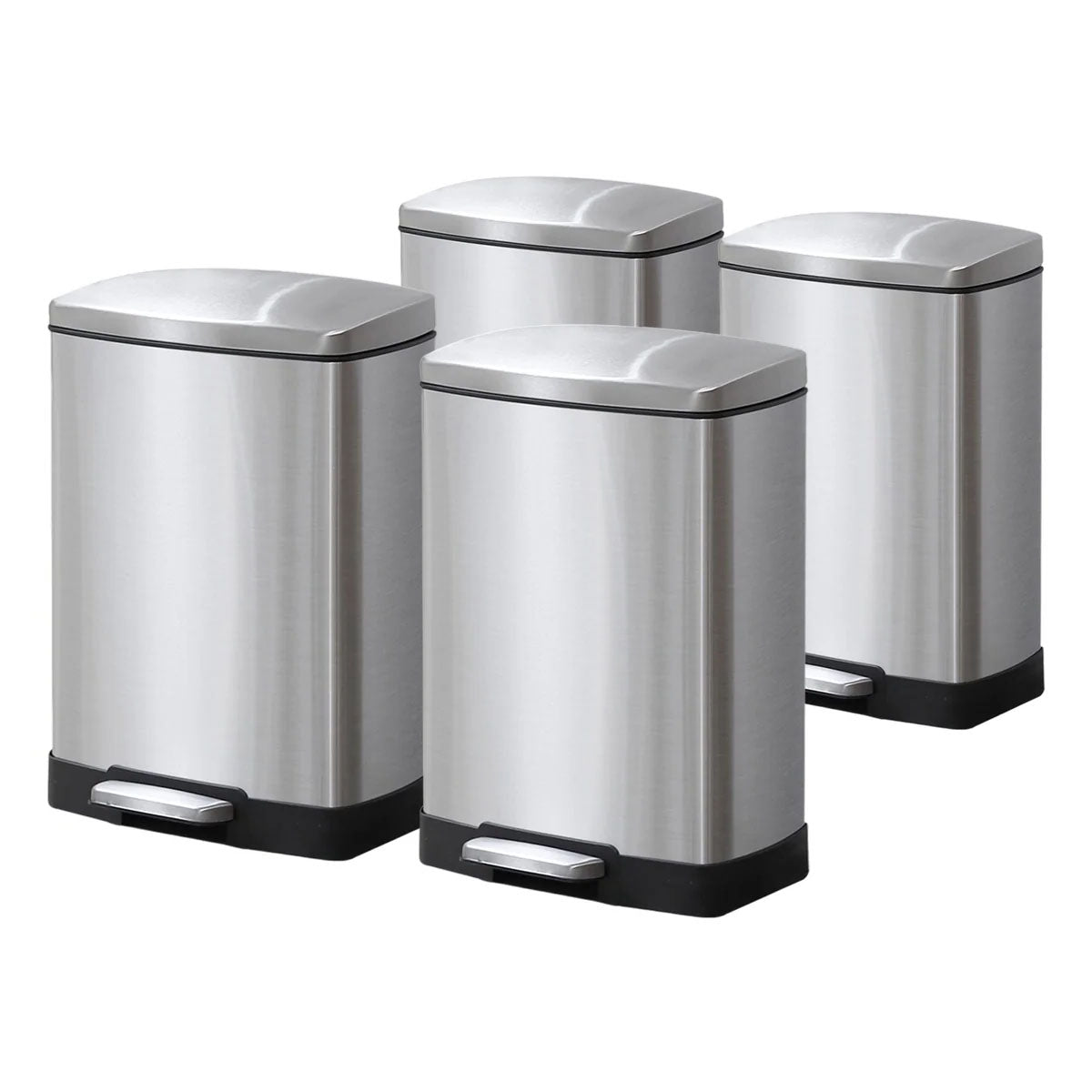 SOGA 4X Foot Pedal Stainless Steel Rubbish Recycling Garbage Waste Trash Bin Rectangular Shape 12L Silver