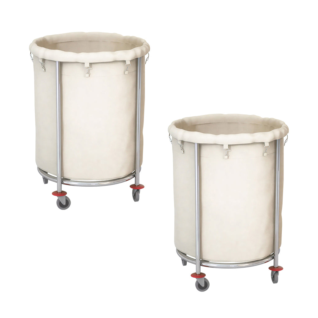 SOGA 2X Stainless Steel Commercial Round Soiled Linen Laundry Trolley Cart with Wheels White