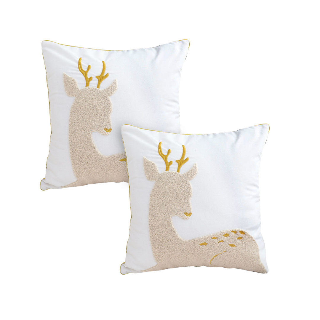 SOGA 2X 45cm Whimsical Beige Reindeer Applique Gold Accent Throw Pillow $ 112.50