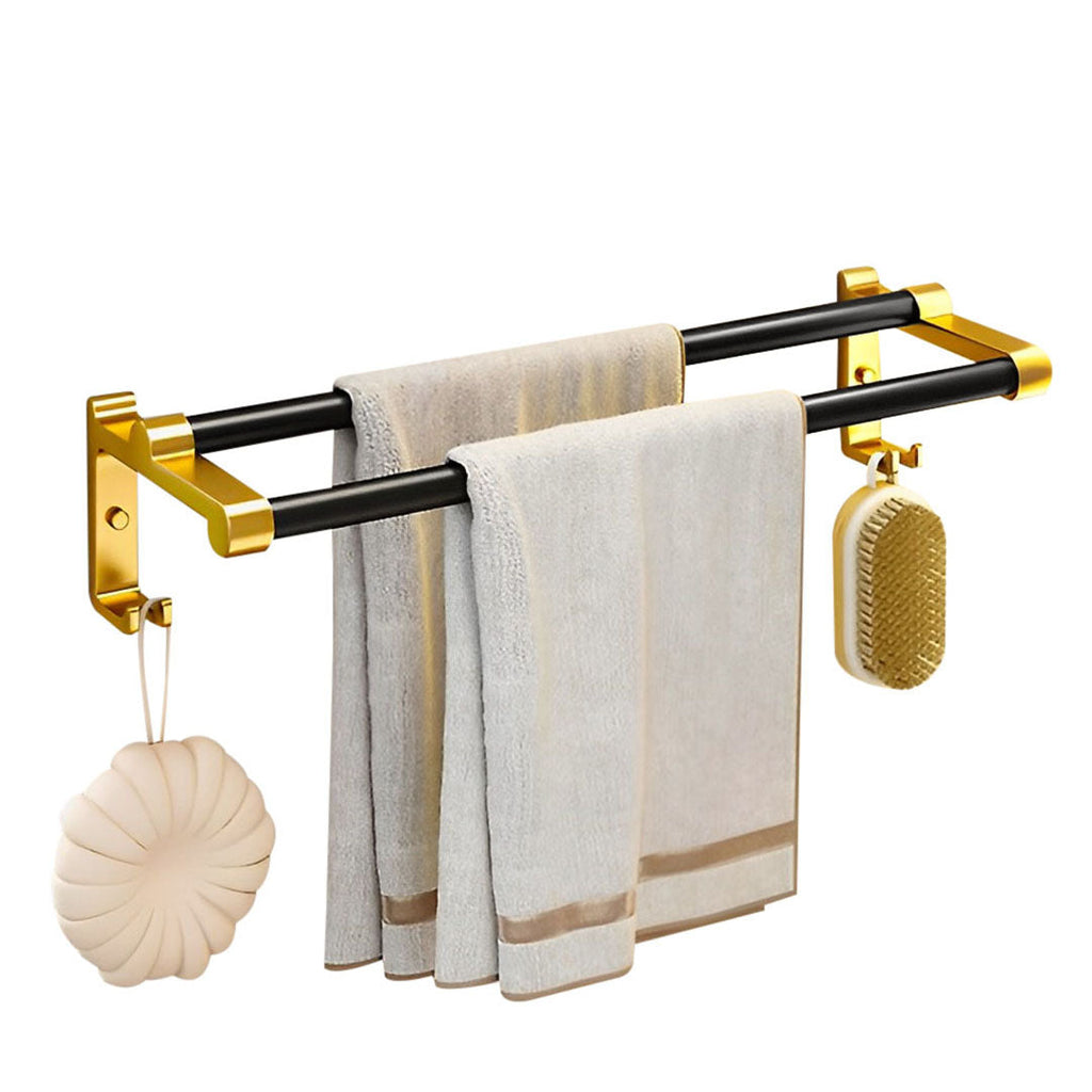 SOGA 61cm Wall-Mounted Double Pole Towel Holder Bathroom Organiser Rail Hanger with Hooks $ 55.50