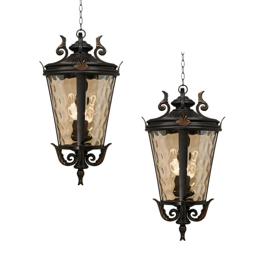 Vintage Lamp 2X 60.3cm Aluminum & Glass Lantern Elegant Chandelier Style Classic Hanging Light Antique-Inspired Design $ 1099.50