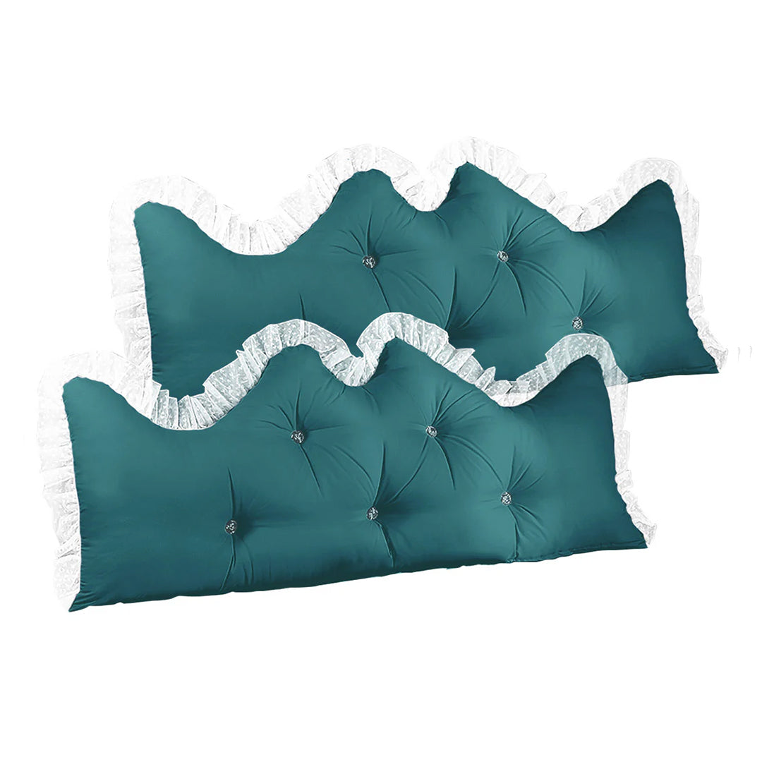 SOGA 2X 120cm Blue-Green Princess Bed Pillow Headboard Backrest Bedside Tatami Sofa Cushion with Ruffle Lace Home Decor