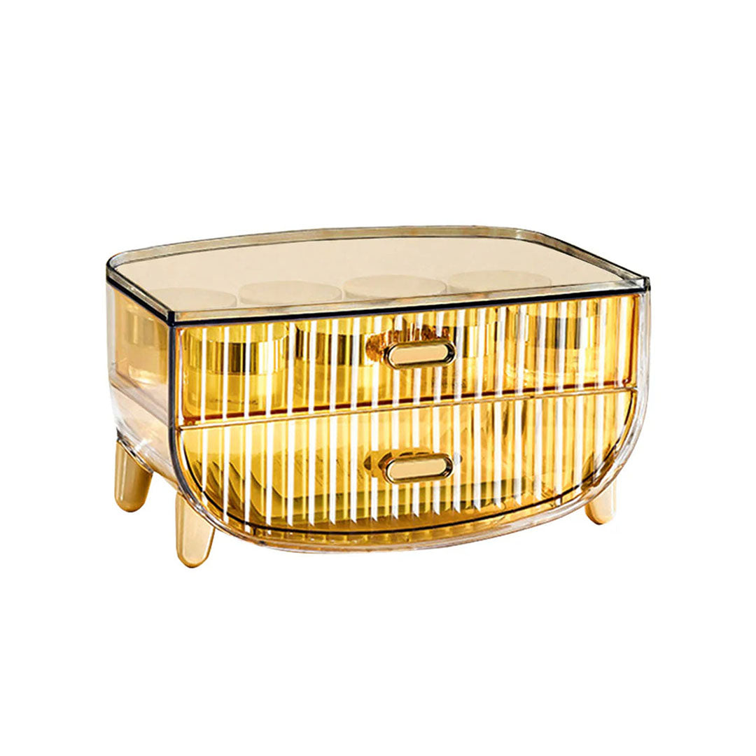 SOGA 2 Tier Golden Yellow Multifunctional Countertop Cosmetic Storage Makeup Skincare Holder Jewelry Cabinet Bathroom Desk Drawer Vanity Organiser