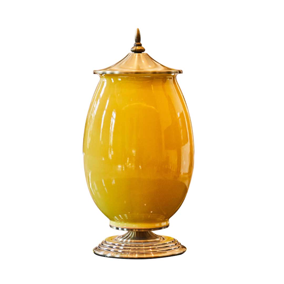SOGA 40cm Ceramic Oval Flower Vase with Gold Metal Base Yellow $ 188.90