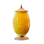 SOGA 40cm Ceramic Oval Flower Vase with Gold Metal Base Yellow $ 188.90