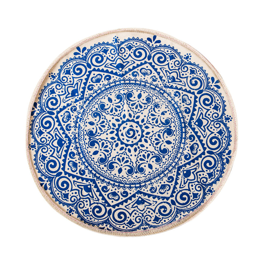 SOGA Blue Carpet Soft Linen Bohemian Non-Slip Floor Retro Minimalist Round Rug Home Decor with Tassels $ 55.50