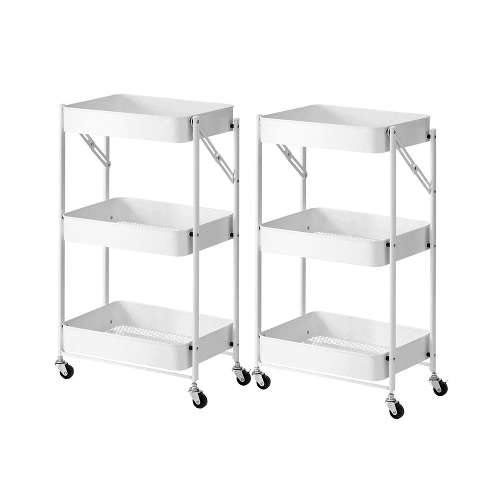SOGA 2X 3 Tier Steel White Foldable Kitchen Cart Multi-Functional Shelves Storage Organizer with Wheel $ 129.50