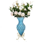 SOGA 67cm Blue Glass Tall Floor Vase and 12pcs White Artificial Fake Flower Set $ 488.90