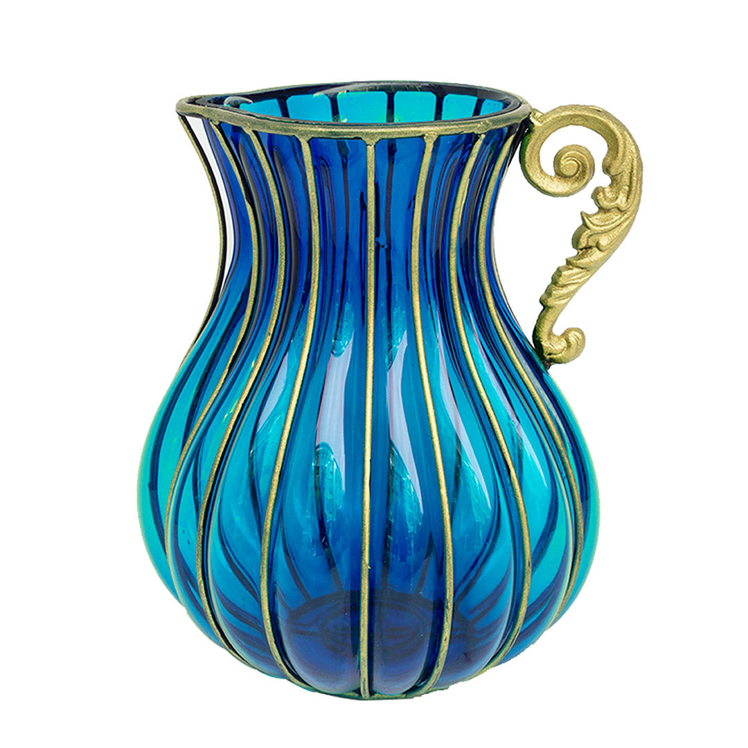 SOGA Blue European Colored Glass Home Decor Jar Flower Vase with Metal Handle $ 122.50