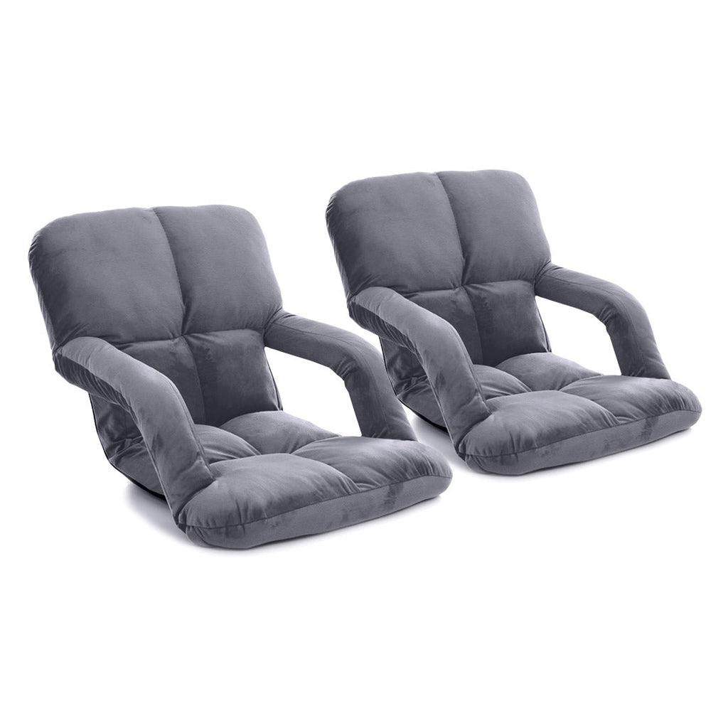 SOGA 2X Foldable Lounge Cushion Adjustable Floor Lazy Recliner Chair with Armrest Grey $ 175.90