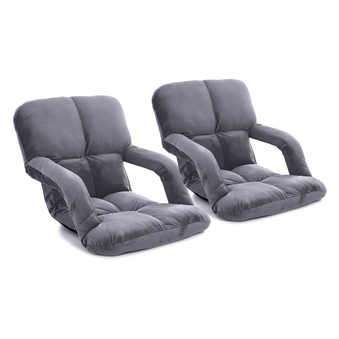 SOGA 2X Foldable Lounge Cushion Adjustable Floor Lazy Recliner Chair with Armrest Grey $ 175.90