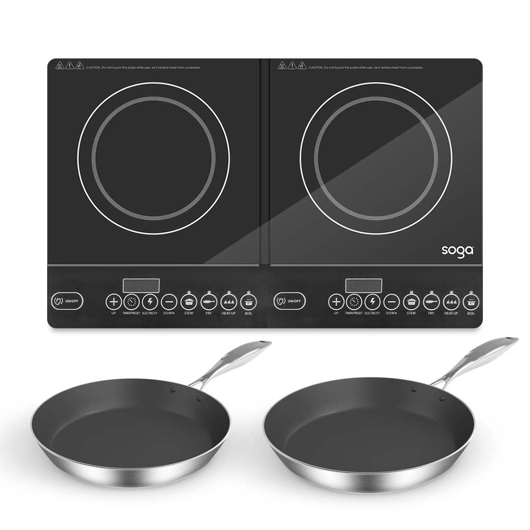 SOGA Dual Burners Cooktop Stove, 20cm and 26cm Induction Frying Pan Skillet $ 328.50