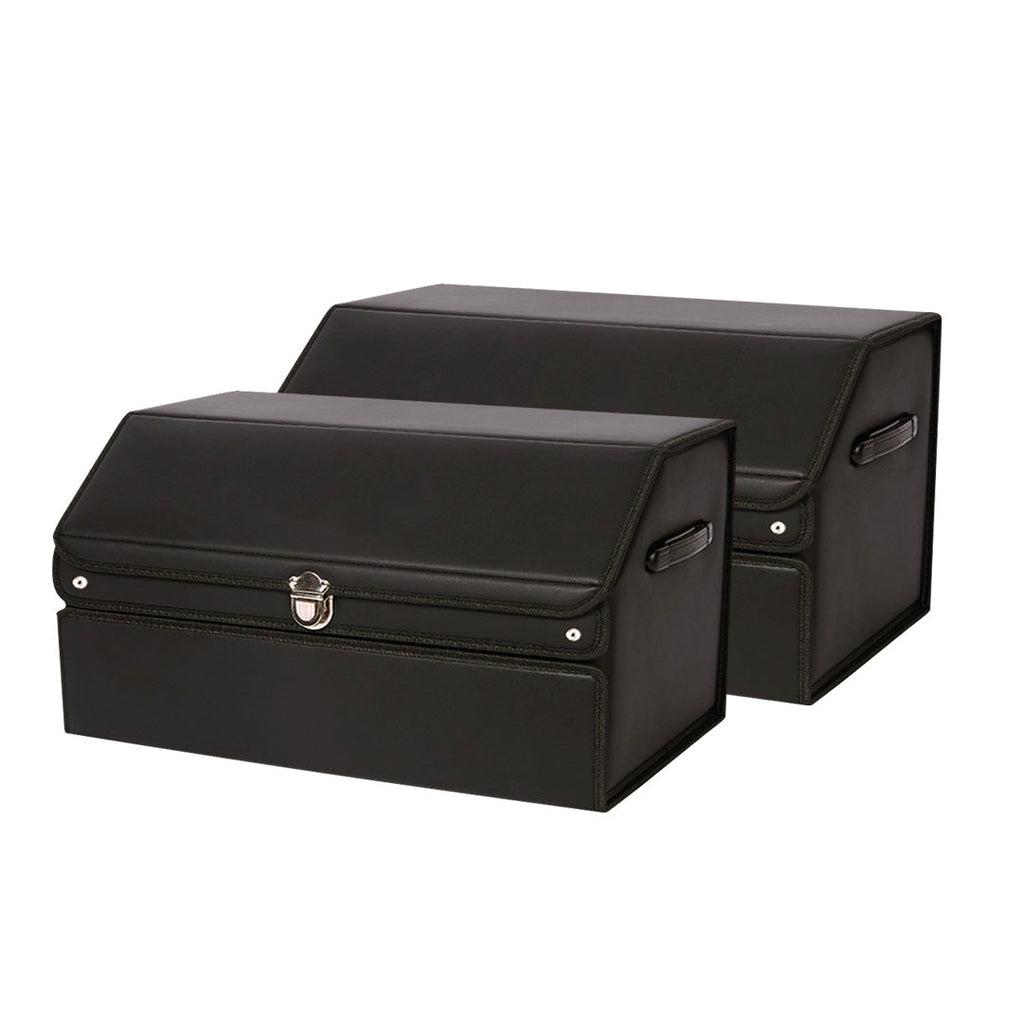 SOGA 2X 60cm Leather Car Boot Collapsible Foldable Trunk Cargo Organizer Portable Storage Box with Lock Black $ 163.90