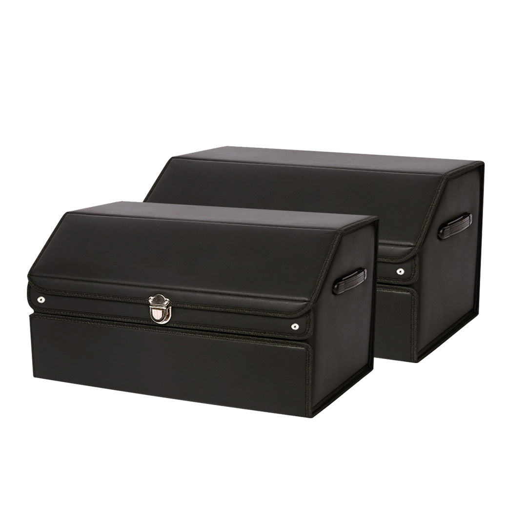 SOGA 2X 60cm Leather Car Boot Collapsible Foldable Trunk Cargo Organizer Portable Storage Box with Lock Black $ 163.90