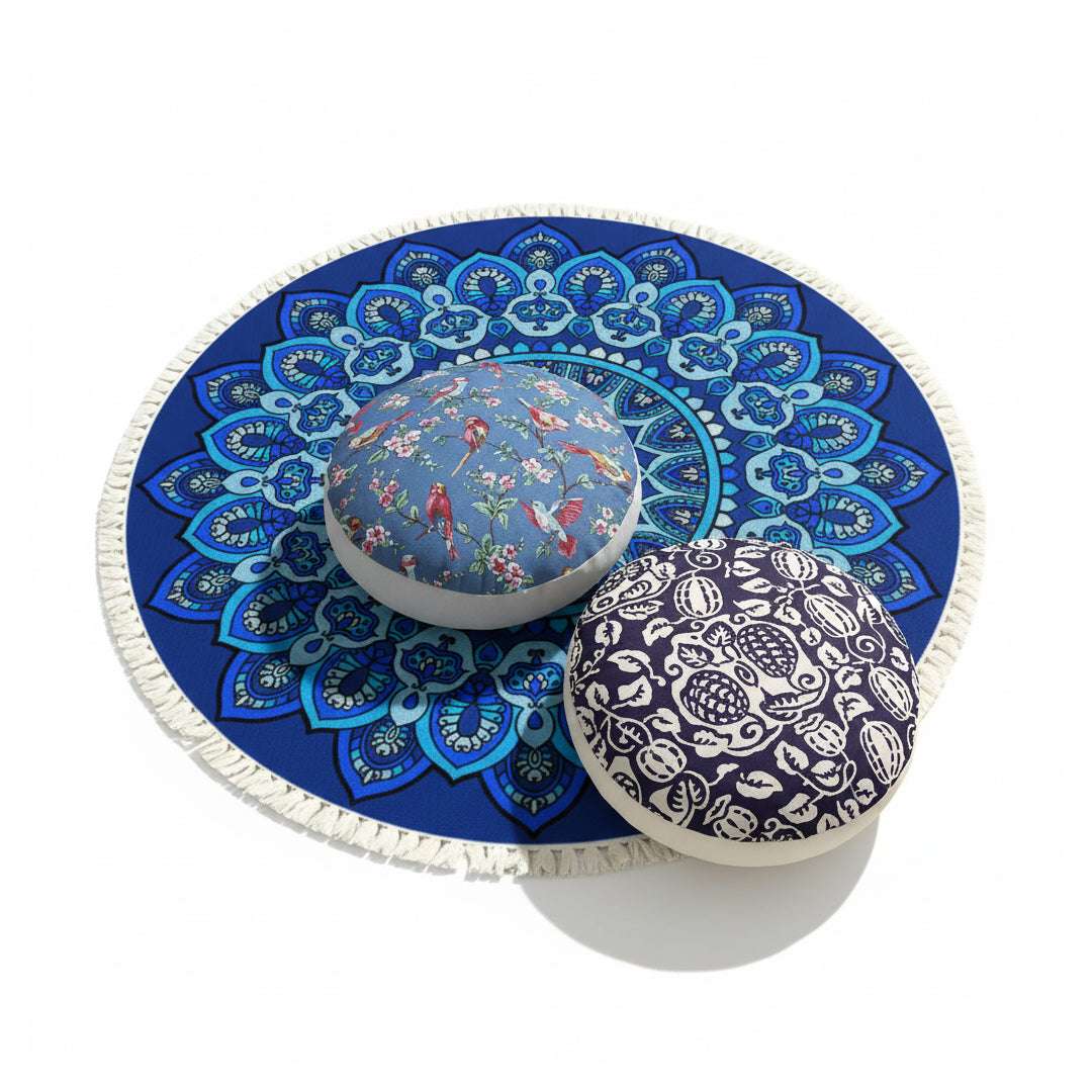 SOGA Home & Living Bundle – Polyester-Cotton Pillows & Blue Mandala Round Carpet Decor $ 138