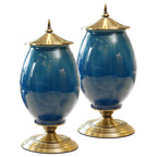 SOGA 2x 40cm Ceramic Oval Flower Vase with Gold Metal Base Dark Blue $ 360.90