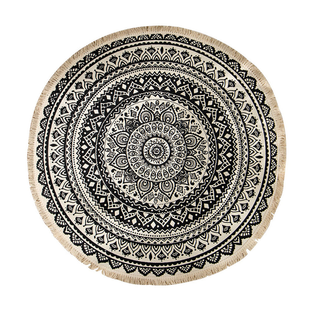 SOGA Black Carpet Soft Linen Bohemian Non-Slip Floor Retro Minimalist Round Rug Home Decor with Tassels $ 55.50