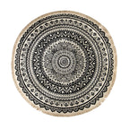 SOGA Black Carpet Soft Linen Bohemian Non-Slip Floor Retro Minimalist Round Rug Home Decor with Tassels $ 55.50