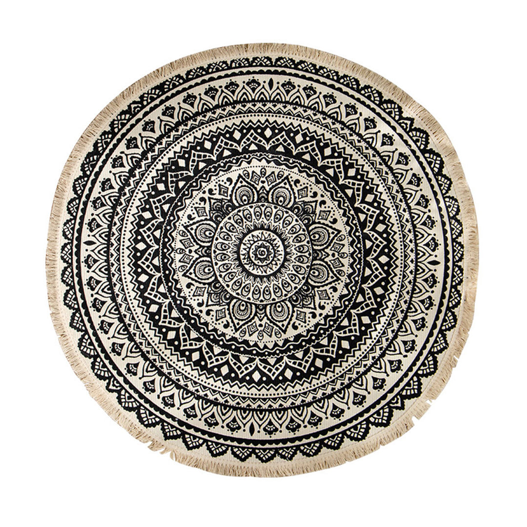 SOGA Black Carpet Soft Linen Bohemian Non-Slip Floor Retro Minimalist Round Rug Home Decor with Tassels $ 55.50