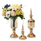 SOGA 2 x Clear Glass Flower Vase with Lid and White Flower Filler Vase Gold Set $ 177.90