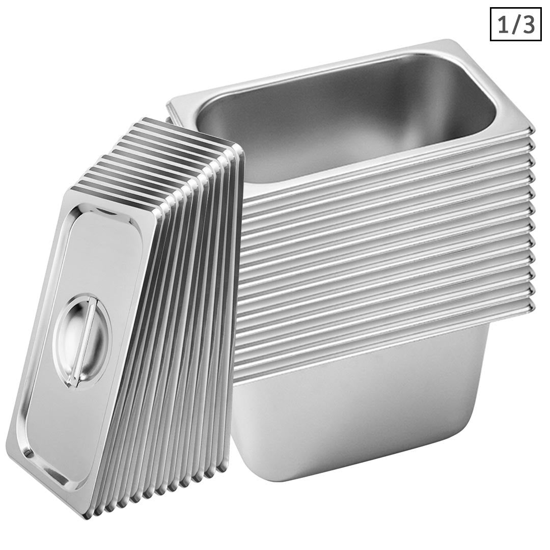 SOGA 12X Gastronorm GN Pan Full Size 1/3 GN Pan 15cm Deep Stainless Steel Tray With Lid $ 333.50