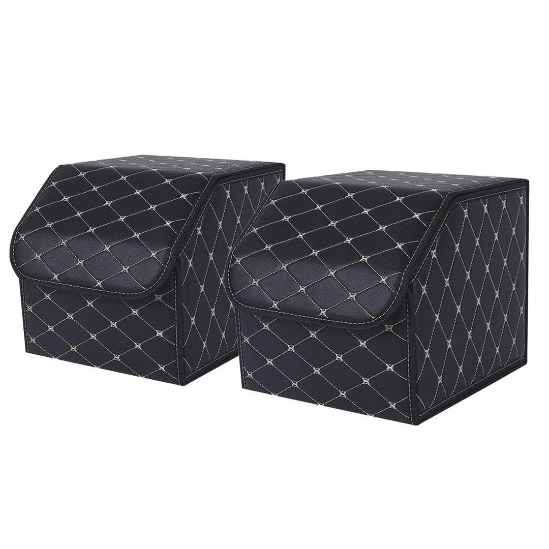 SOGA 2X Leather Car Boot Collapsible Foldable Trunk Cargo Organizer Portable Storage Box Black/Gold Stitch Small $ 75.50