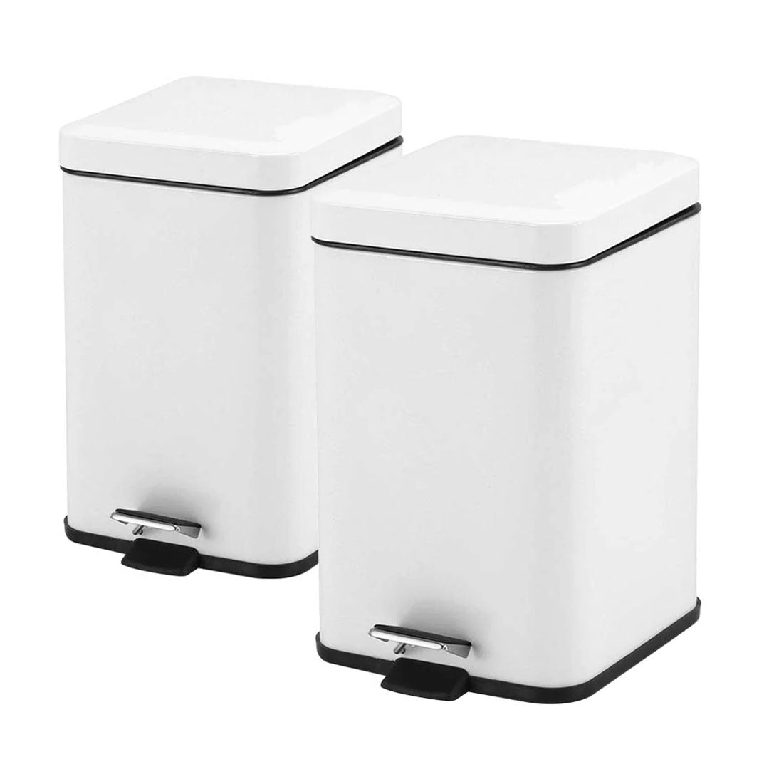 SOGA 2X Foot Pedal Stainless Steel Rubbish Recycling Garbage Waste Trash Bin Square 6L White