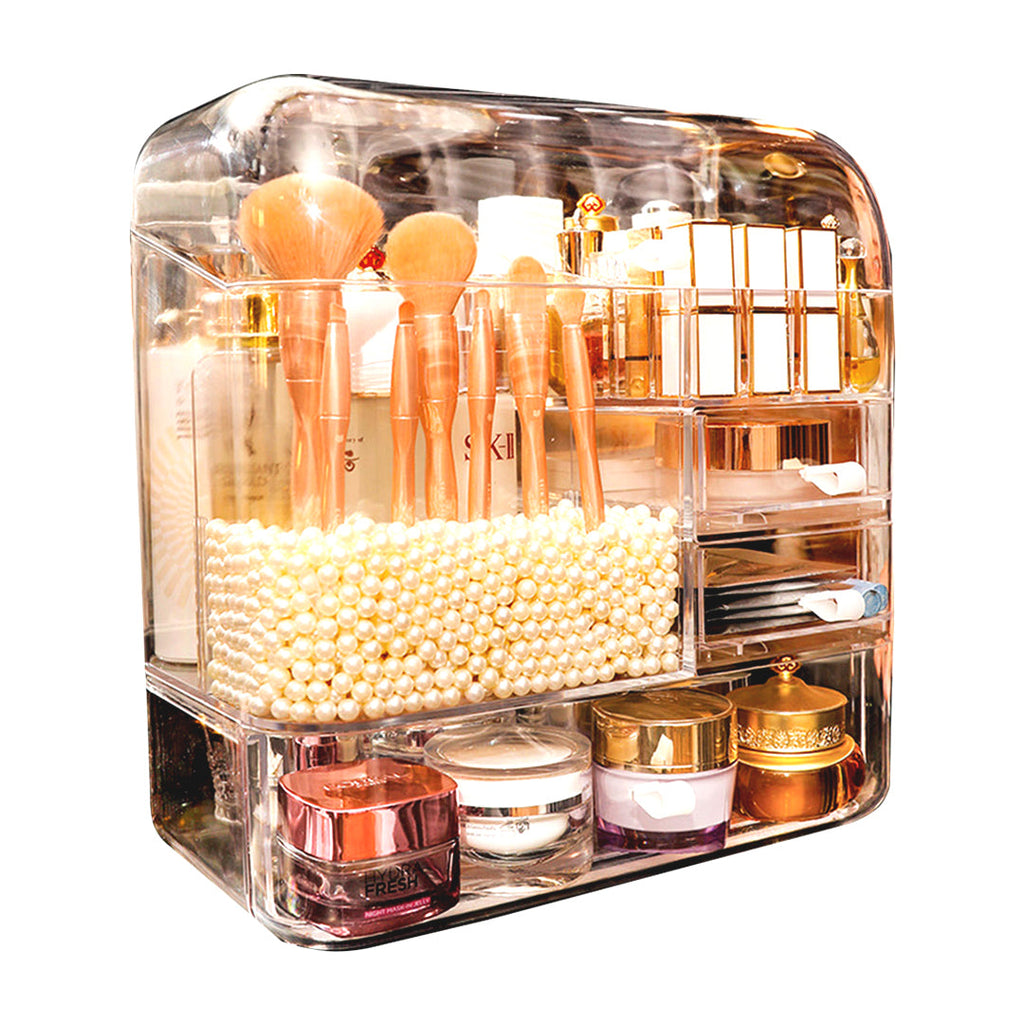 SOGA Transparent Cosmetic Storage Box Clear Makeup Skincare Holder with Lid Drawers Waterproof Dustproof Organiser with Pearls $ 91.50