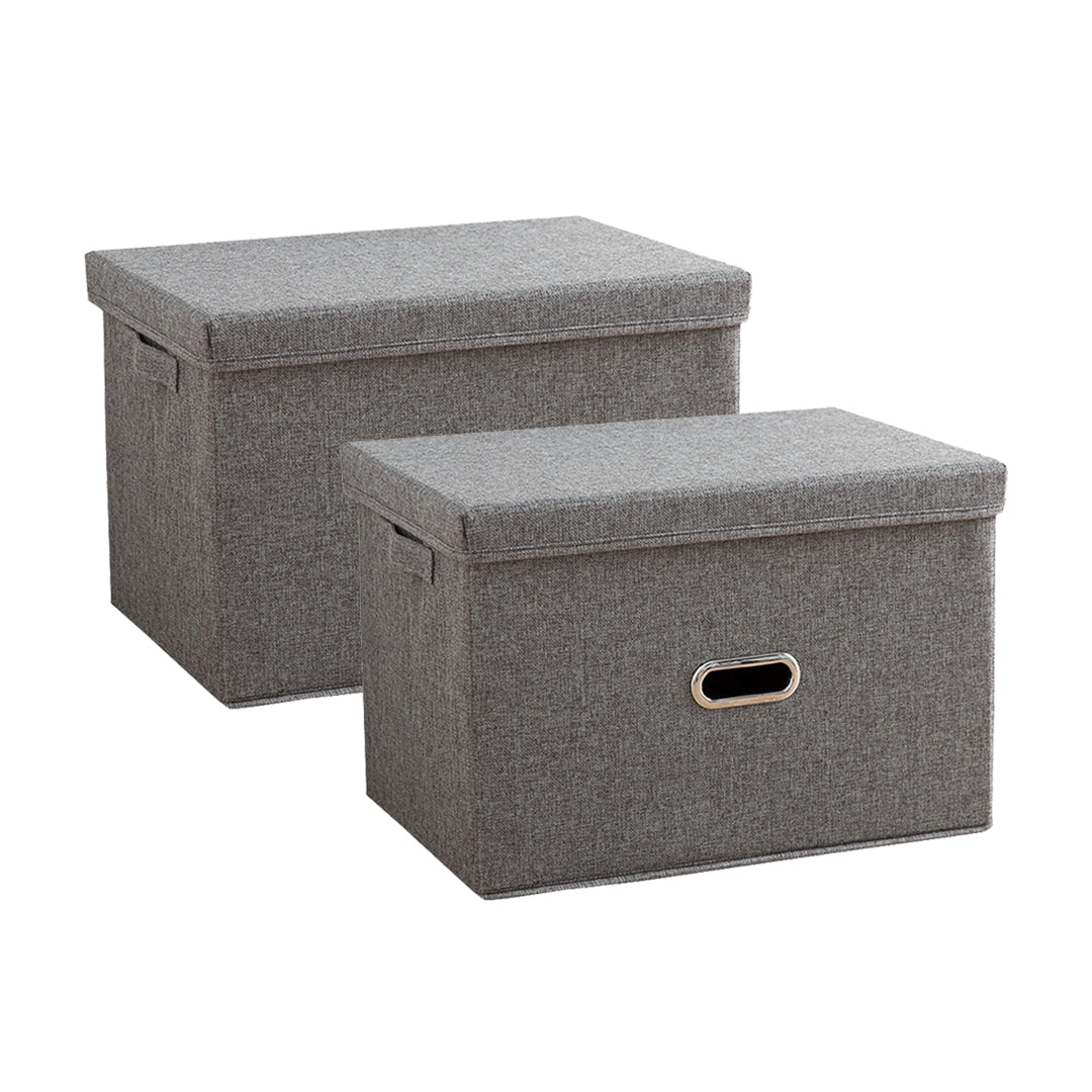 SOGA 2X Grey Large Foldable Canvas Storage Box Cube Clothes Basket Organiser Home Decorative Box $ 71.50