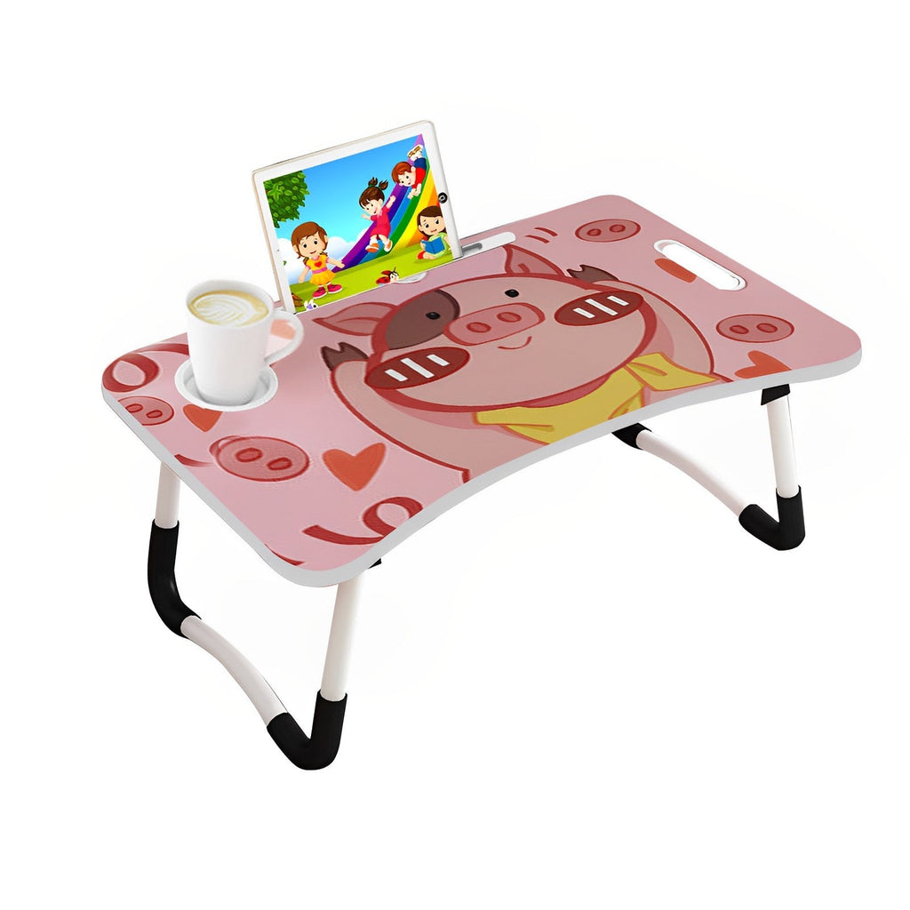 SOGA Cute Pig Design Portable Bed Table Adjustable Foldable Bed Sofa Study Table Laptop Mini Desk with Drawer and Cup Slot Home Decor $ 46.90