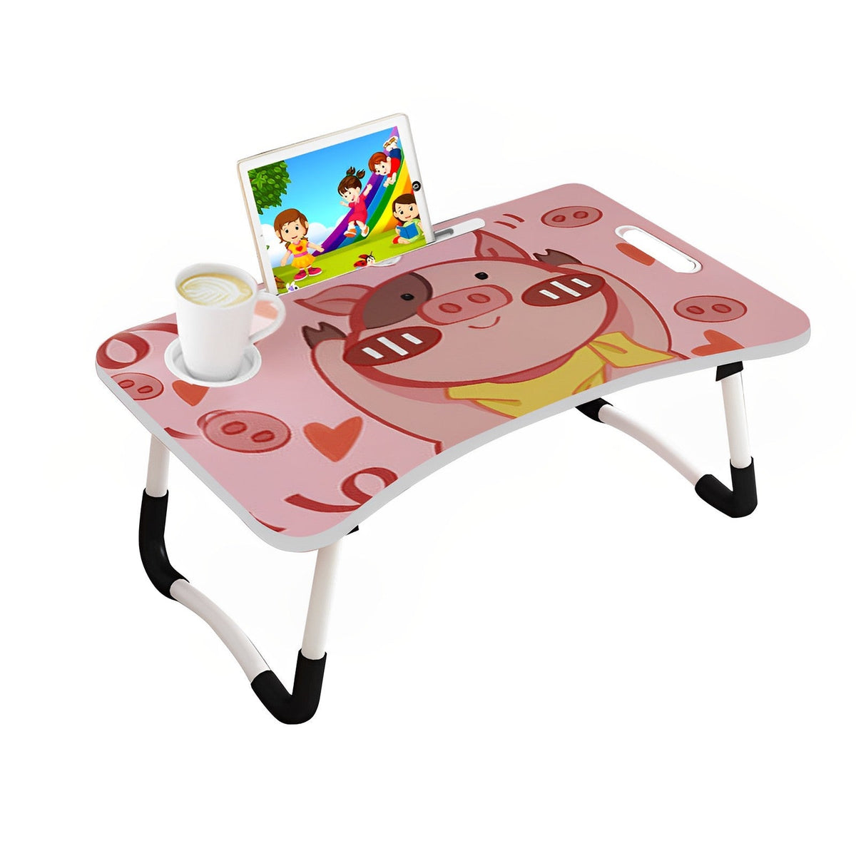 SOGA Cute Pig Design Portable Bed Table Adjustable Foldable Bed Sofa Study Table Laptop Mini Desk with Drawer and Cup Slot Home Decor $ 46.90