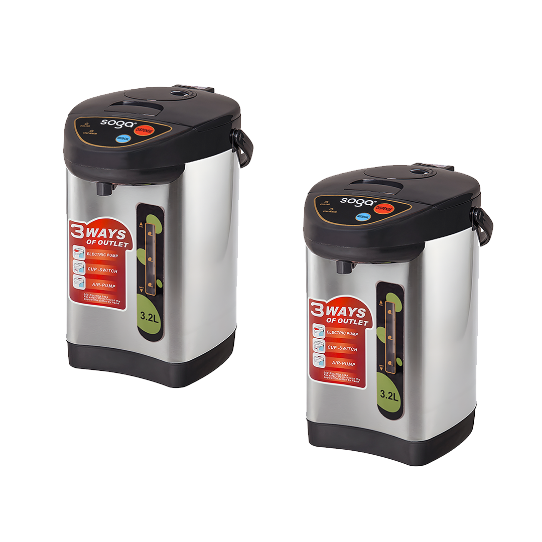 SOGA 2X 3.2L Silver Stainless Steel Electric Thermal Pot Dispenser with 3 Dispensing Modes