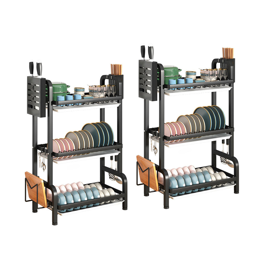 SOGA 2X 3 Tier 62cm Steel Black Kitchen Countertop Drying Rack Dish Plate Cutlery Cutting Board Holder Dish Drainer Kitchen Organiser $ 150.90