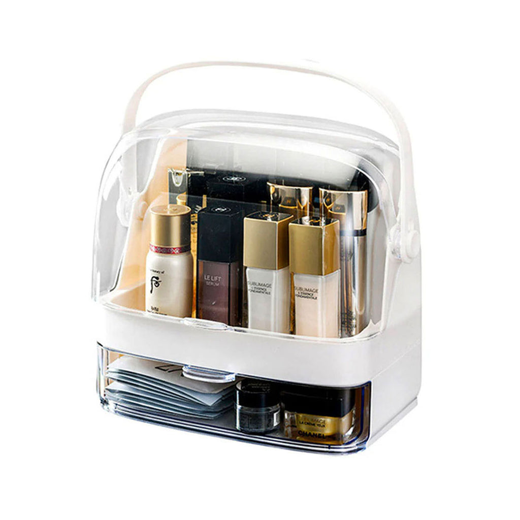 SOGA 2 Tier White Countertop Makeup Cosmetic Storage Organiser Skincare Holder Jewelry Storage Box with Handle