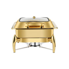 SOGA Gold Plated Stainless Steel Square Chafing Dish Tray Buffet Cater Food Warmer Chafer with Top Lid