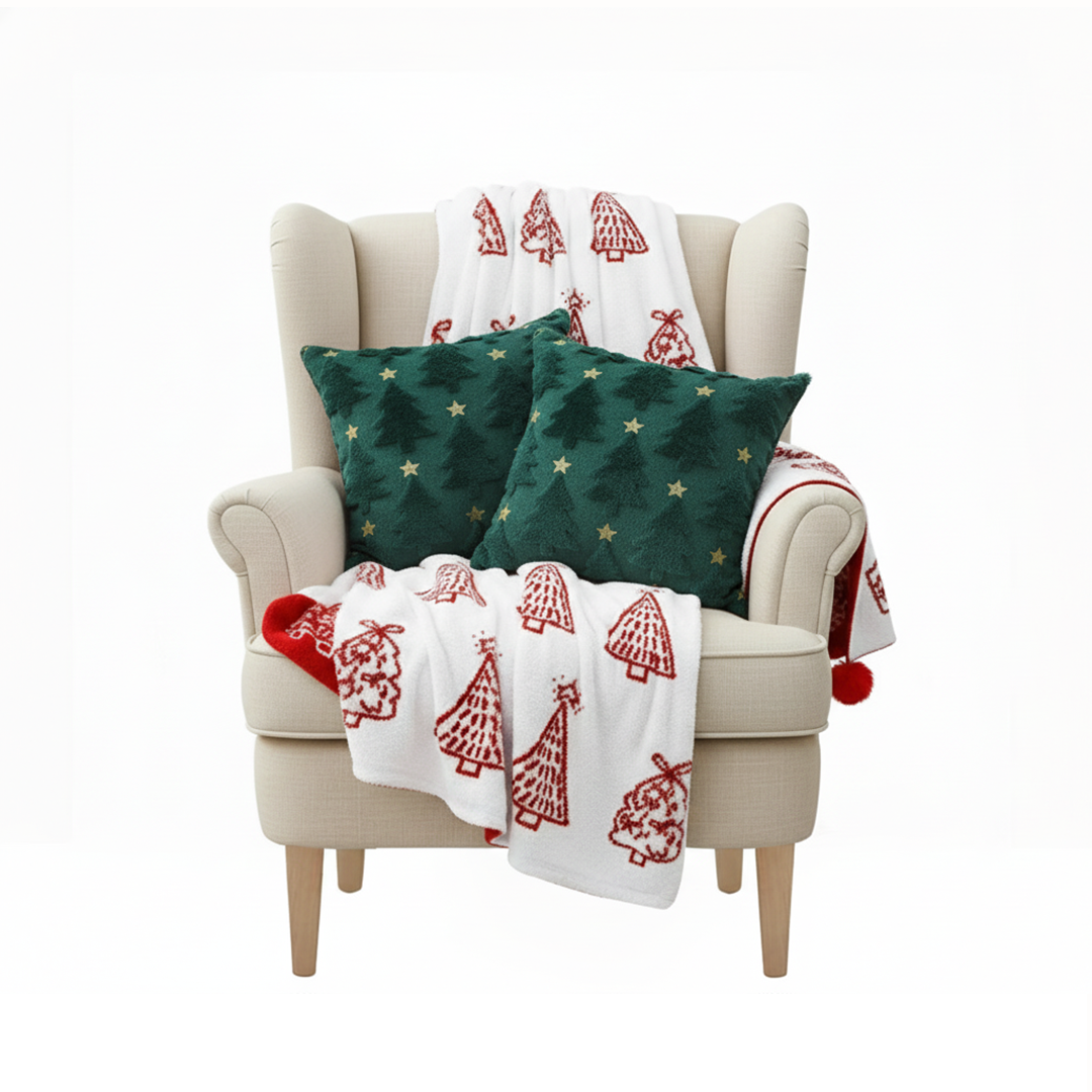 SOGA Christmas Bundle – 2 Festive Teal Christmas Tree Pillow & Red Holiday Throw Blanket $ 243