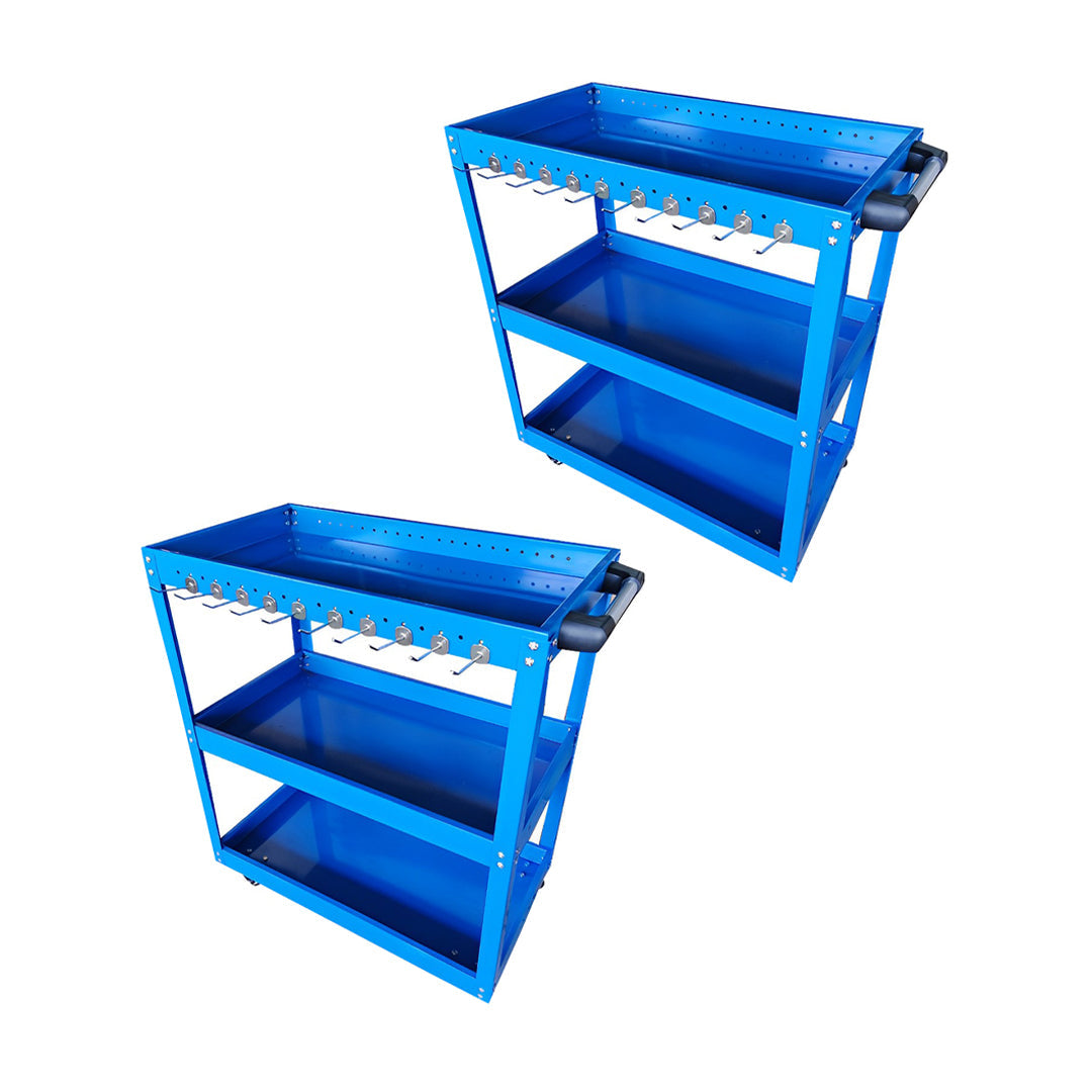 SOGA 2X 3 Tier Tool Storage Cart Portable Service Utility Heavy Duty Mobile Trolley with Hooks Blue $ 312.50